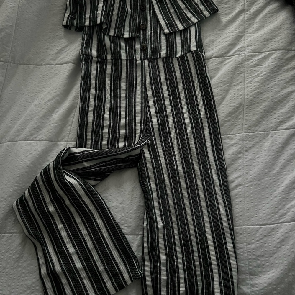 Eyeshadow Black and White Striped Wide Leg One Piece